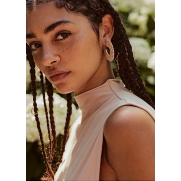Free People See If I Care Suede Hoops in Ivory Cream Earrings Bohemian Western - Picture 4 of 9